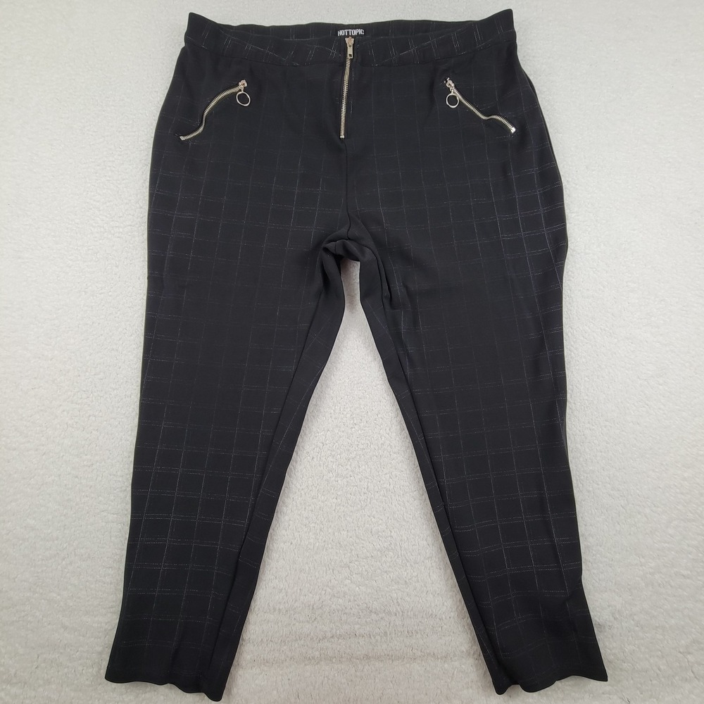 Hot Topic Pants Womens 3 Black Plaid Slim Fit Zipper Pockets High Waisted Goth